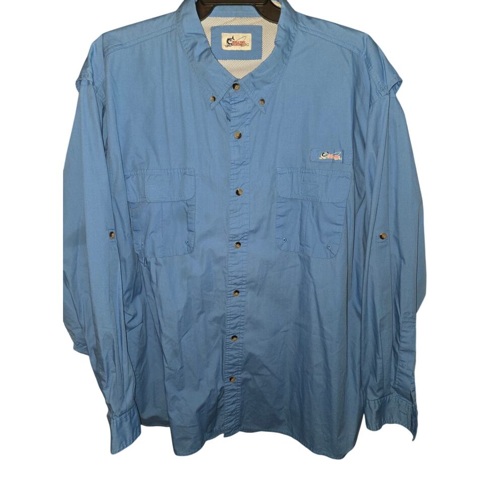 World Wide Sportsman Sz 3XL Blue L/S Fishing Shirt Vented 100% Cotton EUC